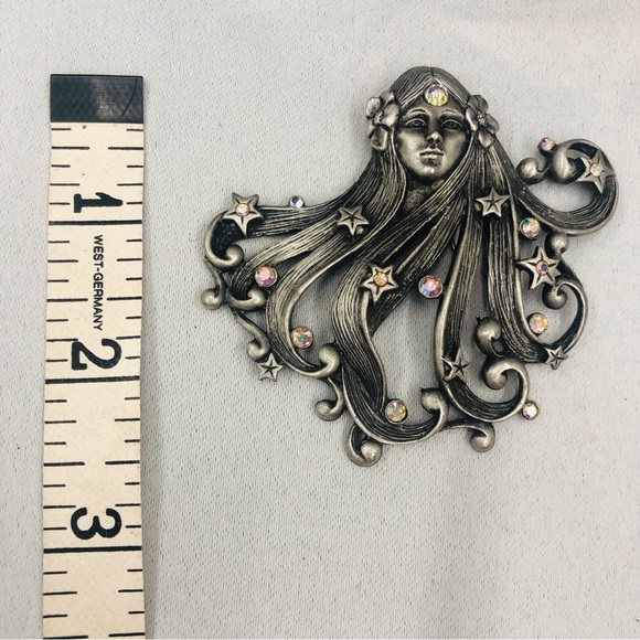 JJ Jonette Jewlery Pewter AB Rhinestone Goddess Asteria Brooch - Picture 10 of 16